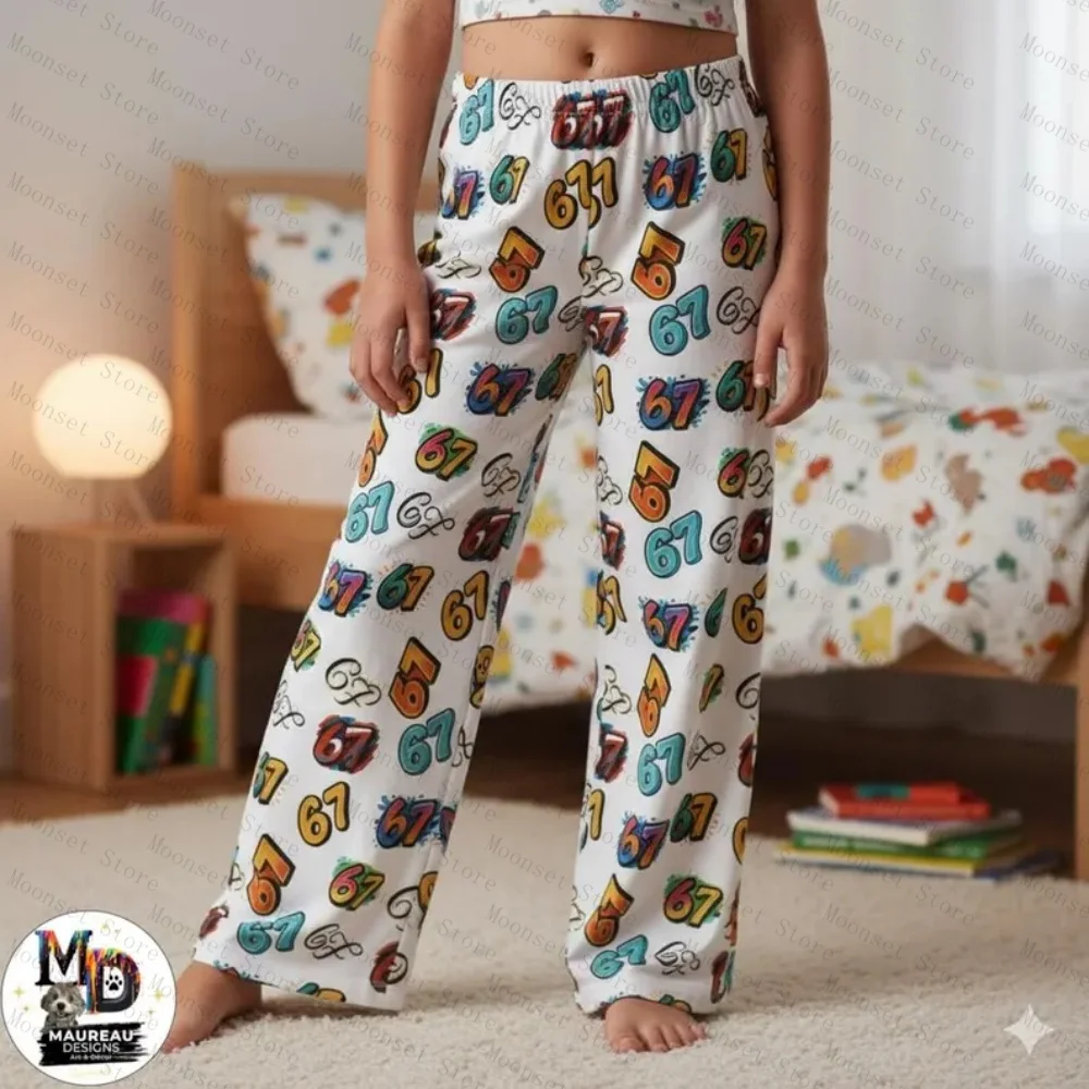 

Y2K 67 Пижамные штаны Six Seven Meme Sleep Pants Забавный рождественский 67 Пижамный наряд Семейные праздничные штаны для сна Молочные шелковые домашние штаны