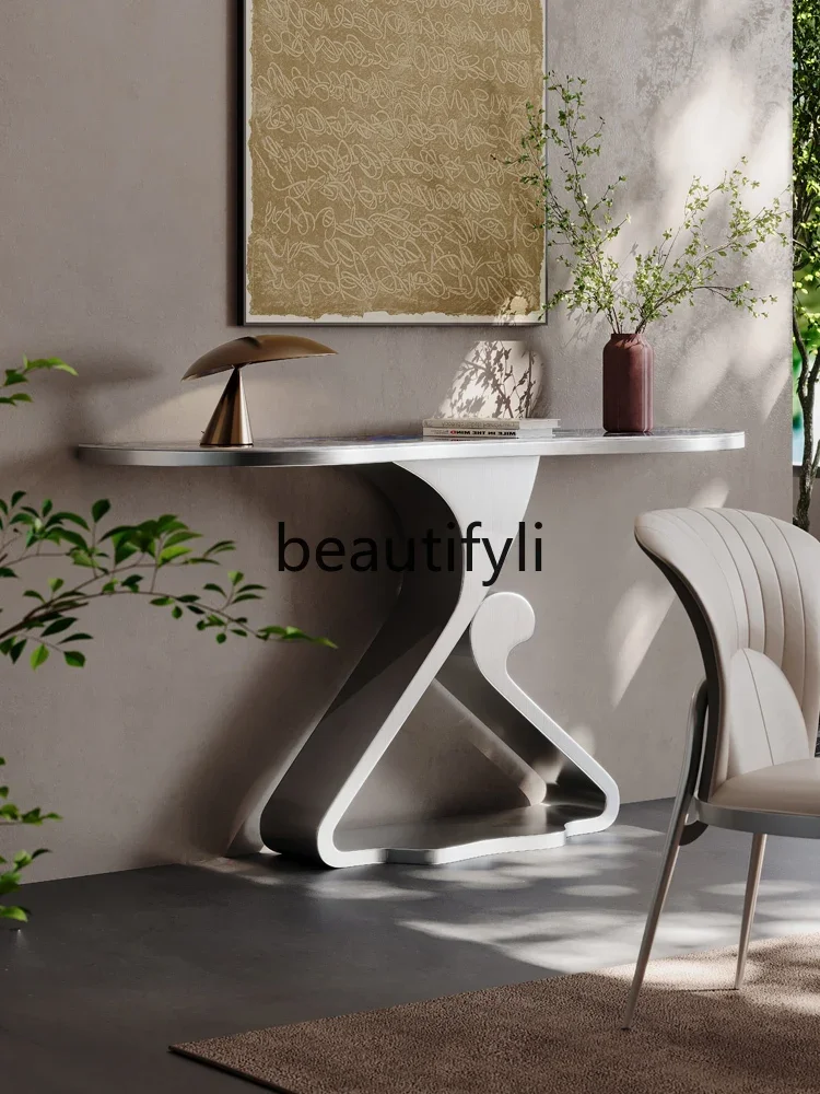 

ss CRock slab light luxury simple modern microcrystalline stone entrance cabinet end view table