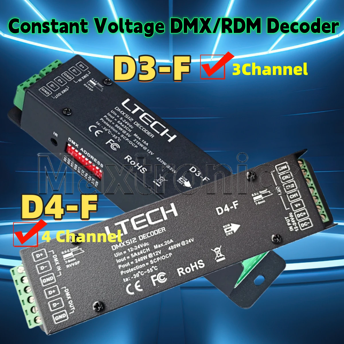 Dekoder DMX/RDM Tegangan Konstan 3/4 Saluran NEW LTECH D4-F/ D3-F DC12V 24V untuk Lampu Strip LED/Modul RGB RGBW Satu Warna