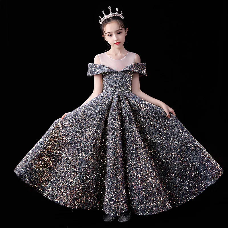 Child Teen Girl Evening Dresses Long Luxury 2022 Birthday Party Shiny Gown 6 12 Year Formal Kids Bridesmaid Wedding Sequin Dress