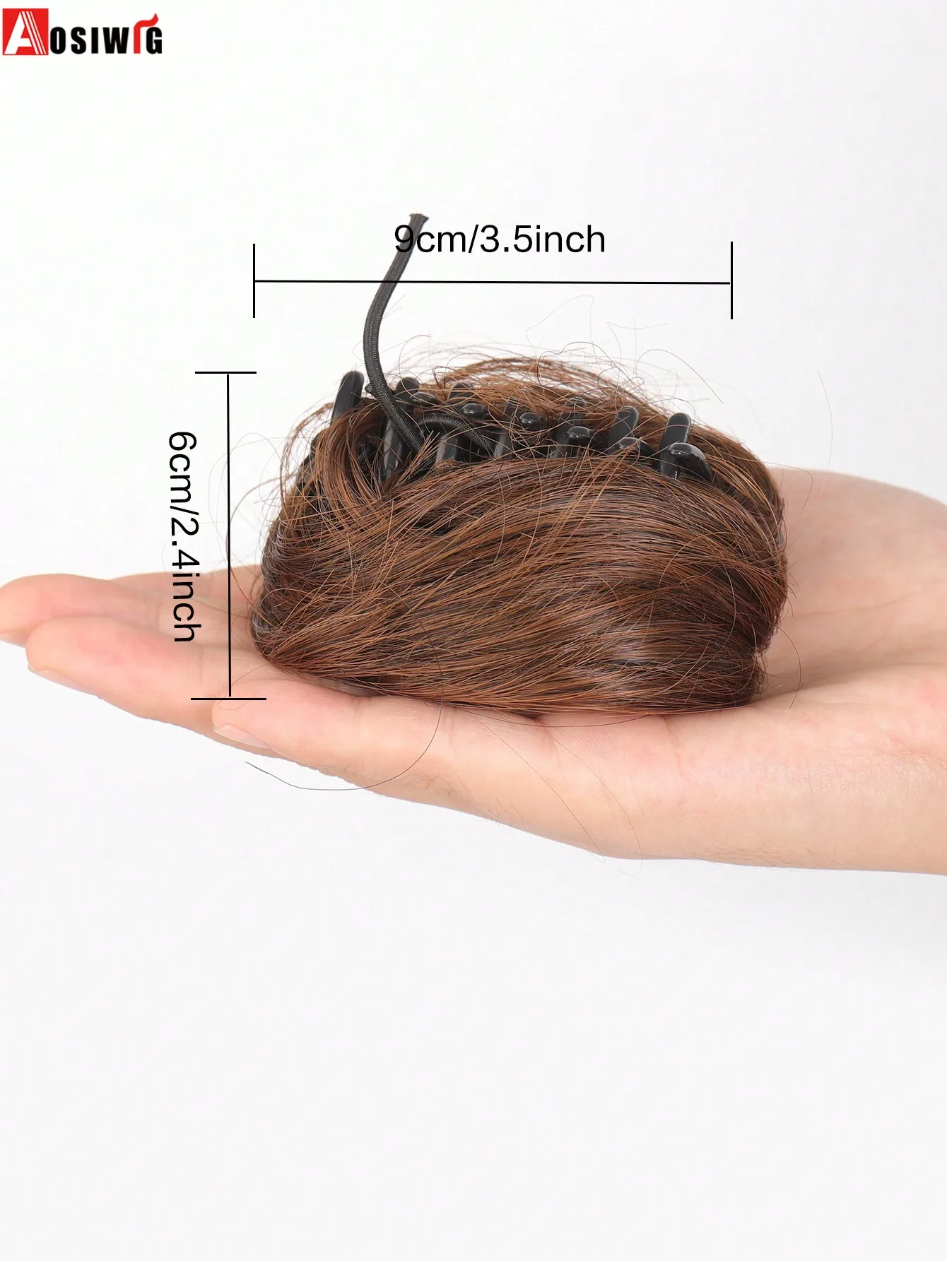 Aosiwig klip rambut palsu untuk wanita, wig sintetis keriting berantakan, ikat rambut Sanggul elastis karet donat, klip cakar rambut palsu