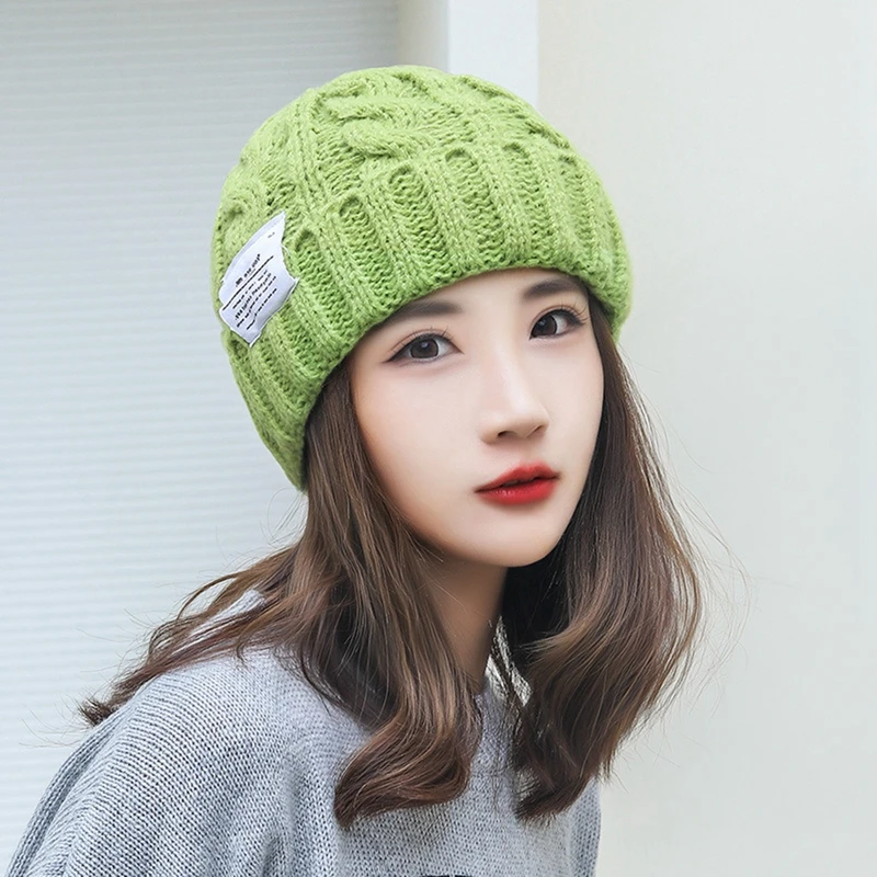 Winter Beanie Hat for Women Knit Cap Warm Couple Cap Lady Thread Knitted Lable Beanie Chapeau Female Bonnet шляпа женская