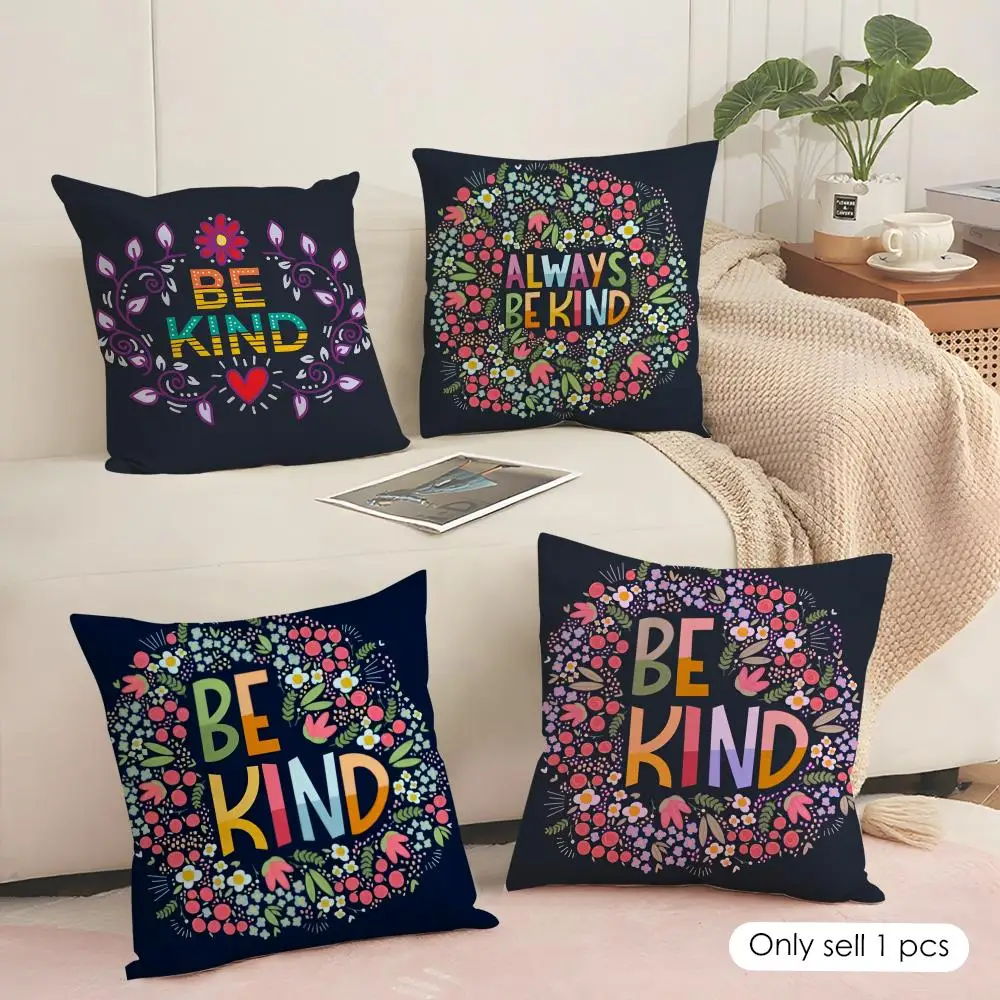 Kindness Floral Illustration Cushion Cover Soft Short Plush Pillow Cover Smooth Cozy Texture Aesthetic Cushion Case Home Decor