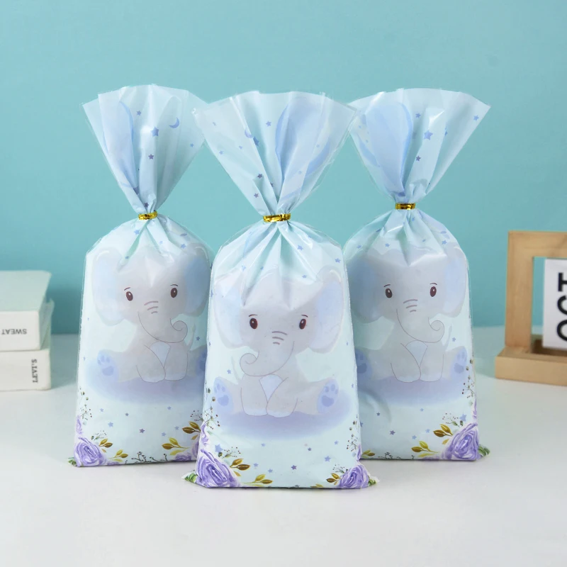 25/50pcs Baby Elephant Candy Gift Bags Girl Boy Baby Shower Gift Cellophane Cookie Treat Bag Kids Birthday Party Favors Supplies