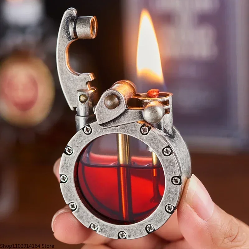 Retro Pocket Watch Style Kerosene Lighter Nostalgic Handmade Metal Rocker Ignition Large Capacity Oil Tank