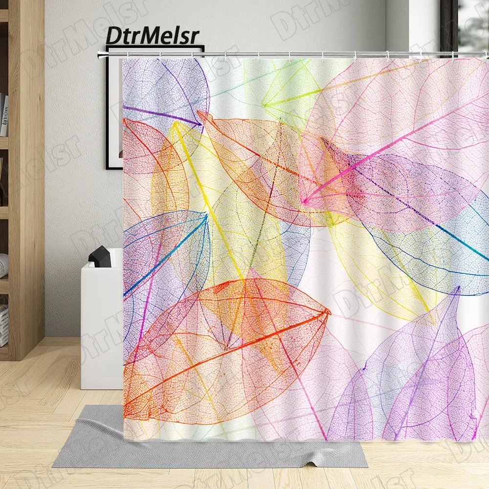 Creative Leaves Shower Curtains Red Blue Yellow Abstract Tree Leaf Modern Minimalist Print Cloth Bathroom Decor Bath Curtain Set