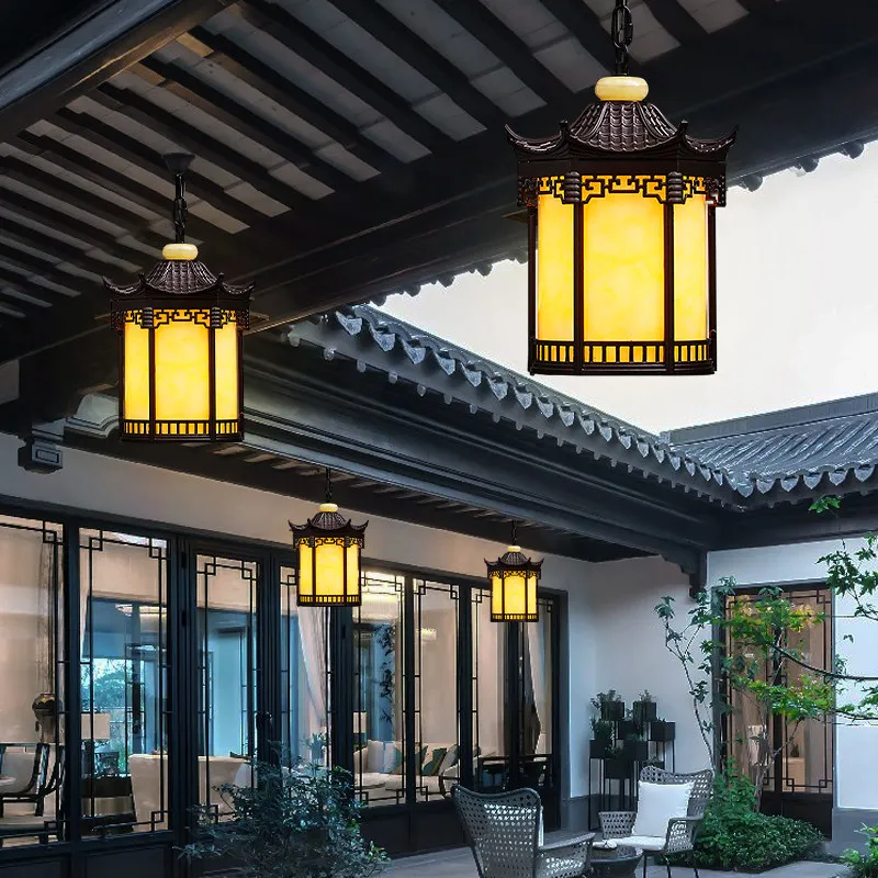 New Chinese style outdoor antique lantern outdoor courtyard garden palace pavilion corridor villa gate waterproof chandelier