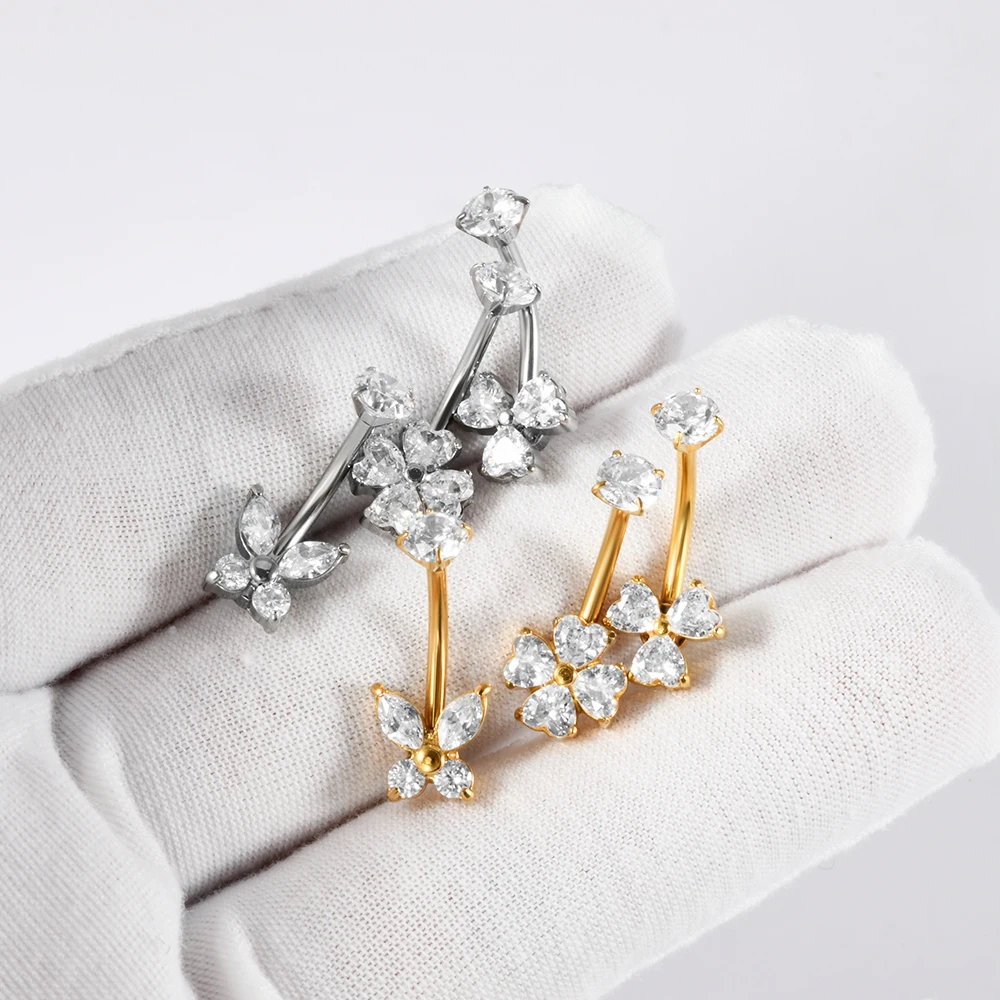 1PC Stainless Steel Marquise/Heart Zircon Belly Button Ring Butterfly Internal Thread Navel Rings Ombligo Piercings Jewelry 14G