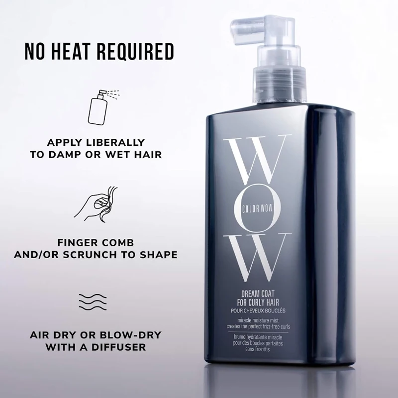 Color WOW-Casaco Dream para Cabelos Encaracolados, Cachos Sem Frizz, Spray de Moisture-Boosting Fácil, Fórmula de Enrolar, Produto do Cuidado do Cabelo