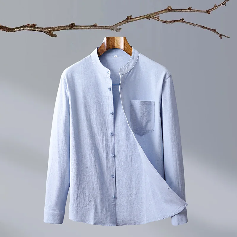 2024-New Fashion Cotton Linen Crepe Business Matching Outdoor Travel Trend Slim Men\'s Long-sleeved Shirt Casual Matching Shirt