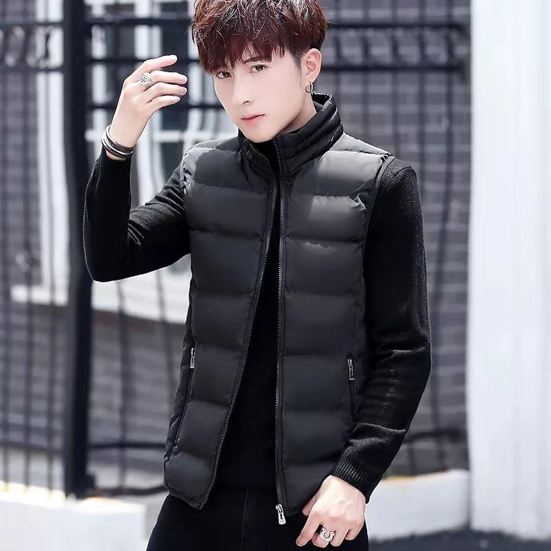 

Men's Autumn Winter Down Vest with Standing Collar Warmth Korean Style Casual Cape Coat for Students Youth Unisex Outerwear​