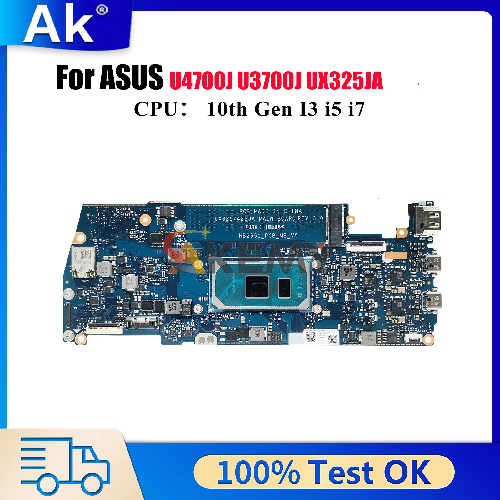 

UX325JA Laptop Motherboard For ASUS ZenBook UX325JA UX325J U4700J U3700J Notebook Mainboard With 10th Gen I3 i5 i7 100% tests OK