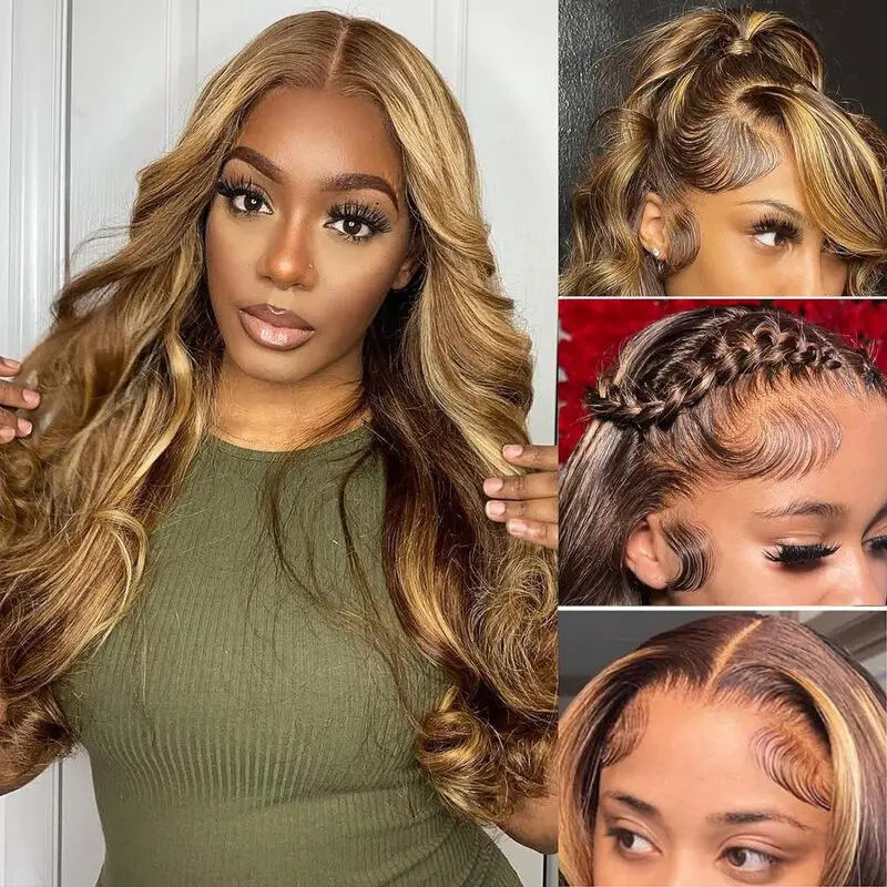 Highlight Wig Human Hair Honey Blonde 4/27 Colored Lace Front Human Hair Wigs For Women Pre Plucked Body Wave Lace Frontal Wigs