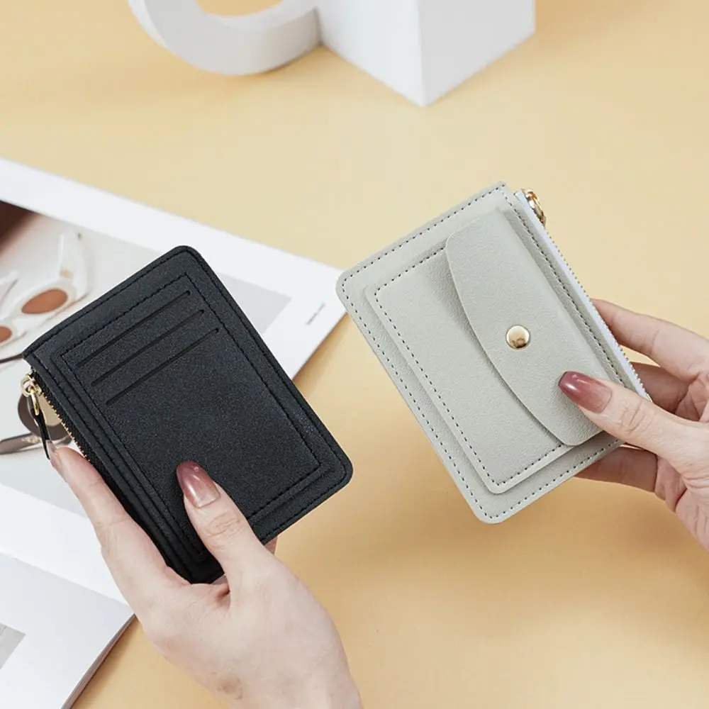 Multifunctional Leather Coin Purse Square Zipper Hasp Wallet ID Card Case Credit Card Holders Short Credit Card Holder Travel