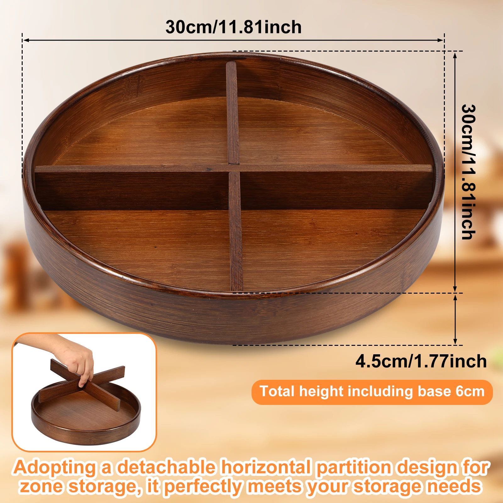 360° Rotating Storage Tray Wooden Lazy Susan Organize Rack Countertop Spice Shelf for Kitchen Snack Food Oil Seasoning Bottle