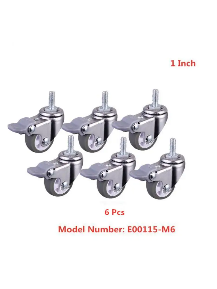 (6 packs) 1 Inch Gray Tpe Screw Brake Wheel M6 With Lock Pulley Beauty Instrument Universal