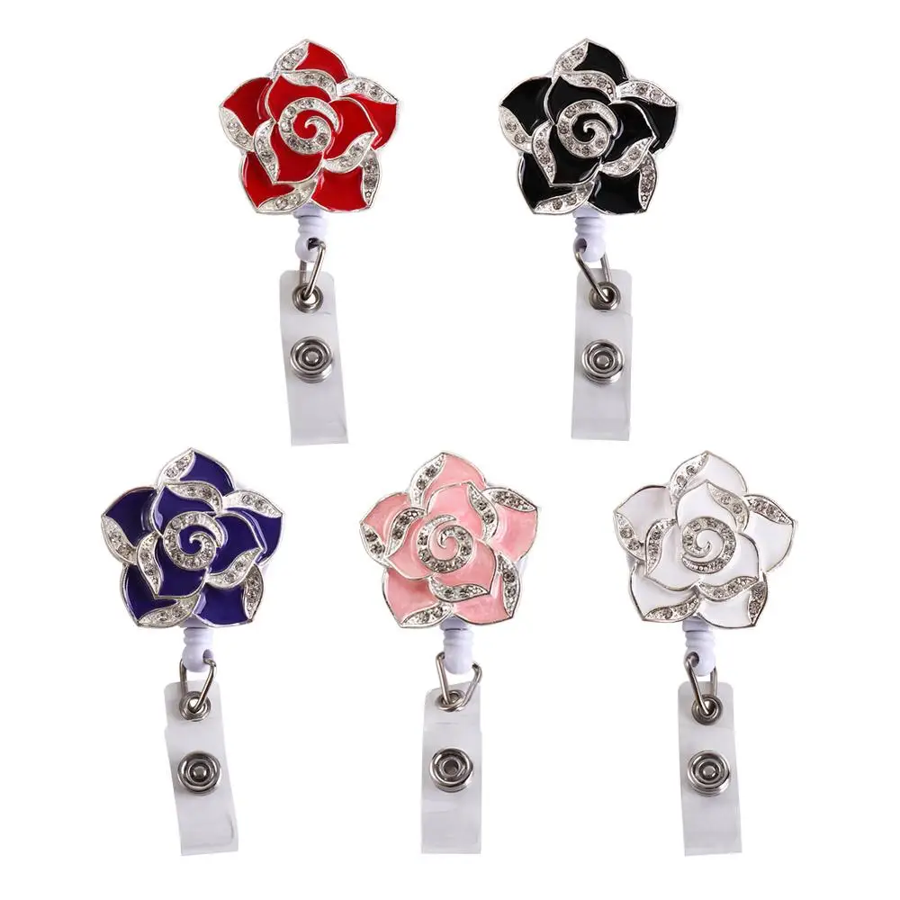 Nurse Doctor Rose Flower Name Tag ID Card Badge Clip Diamond Badge Reel Badge Holder Retractable Badge Reel Certificate Clasp