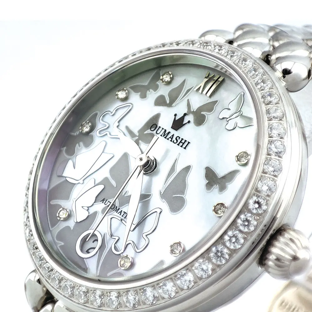 Orologio da donna Miyota 8215 da 32,5 mm con movimento meccanico automatico Orologio da donna di lusso con data alle 6 e quadrante con pietre preziose