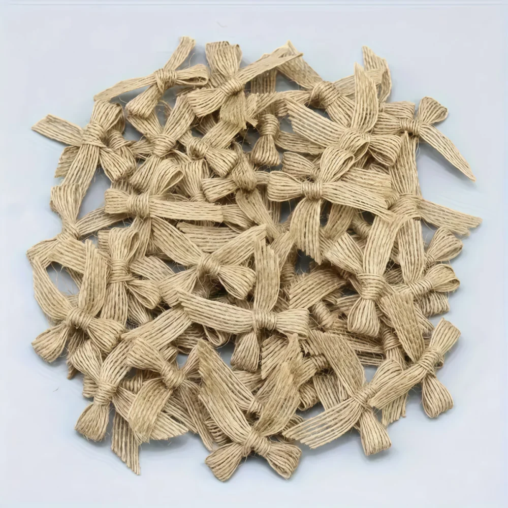 20-100 Stück Natürliche Jute-Band-Schleifen Vintage-Leinen-Schleifen für DIY-Nähprojekte, Hochzeitsdekoration, Haarnadeln und Kleidungszubehör – Detail 6