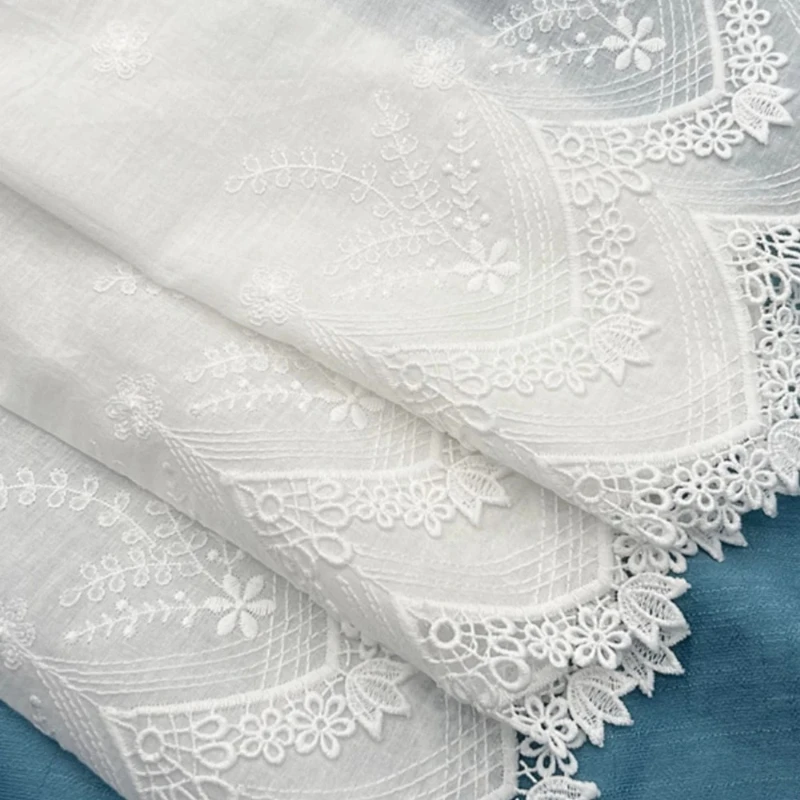 

28cm Wide Floral Embroidered Cotton Fabric Lace Trim for Diy Clothing Dressmaking and Home Textiles Sewing Crafts Tissus