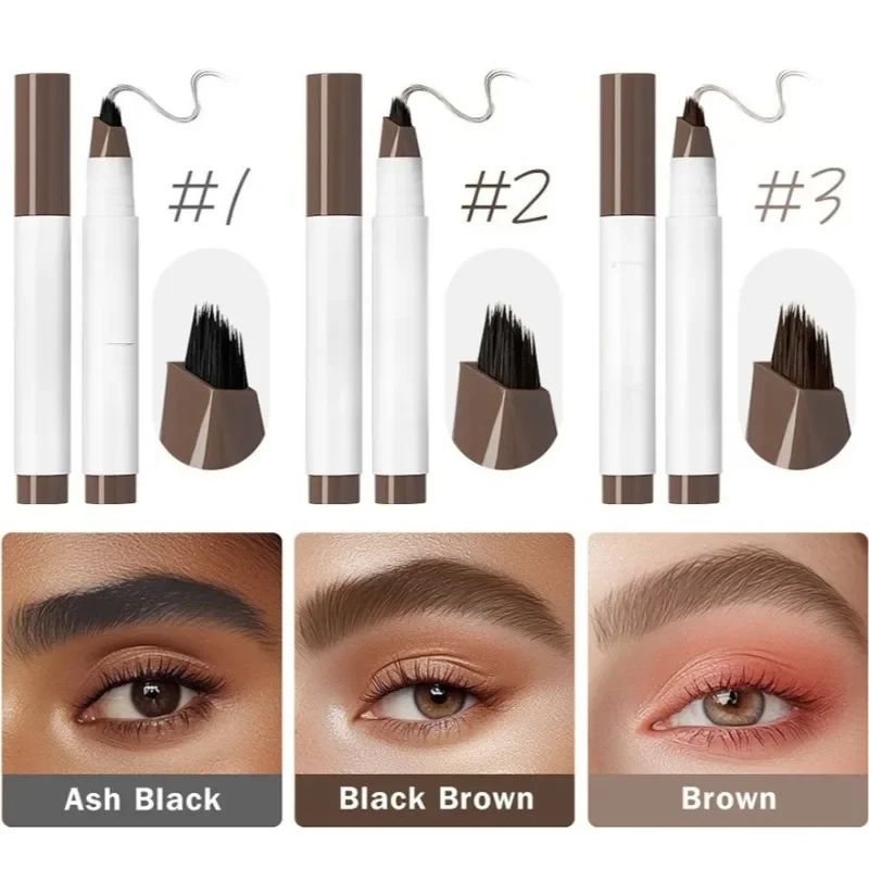 4D 眉毛ペン長持ちマルチフォーク液体ファインスケッチタトゥー眉防水正確なメイクアップツール