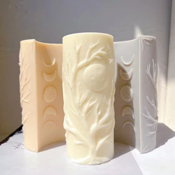 Moon Phases Shape Pillar Candle Molds Moon Tree Design Soy Wax Silicone Mould For Home Art Deco