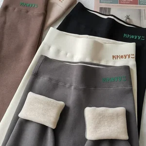 Female Wool Wool Leggings with Beige Wool Brilliant Thermal Pants Cotton Brown Velvet With Thick Ribs Warm Light Leggings for Woman 6 Main Sales Beige Pants - №1