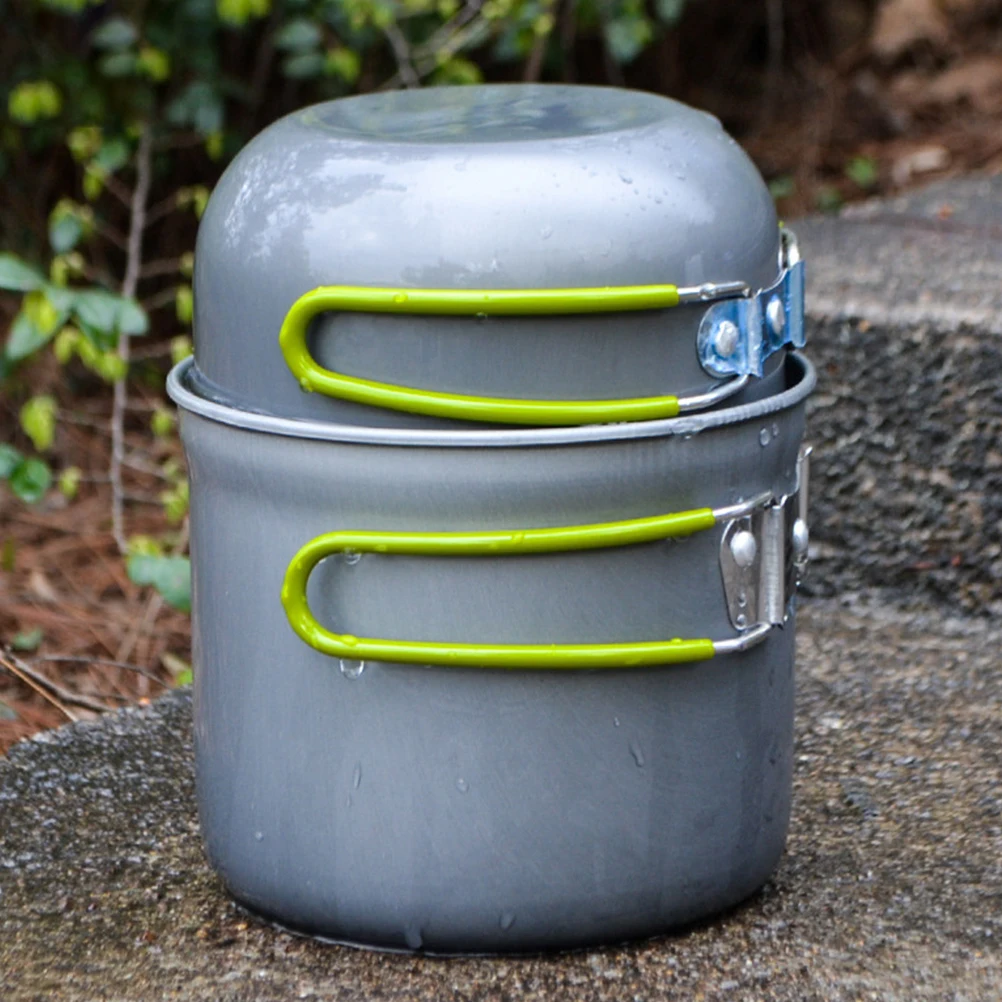 

1 Set Foldable Handle Outdoor Cookware Set For Hiking Camping Picnic Durable Aluminum Oxid Camping Utensils Foldable Pot Cover