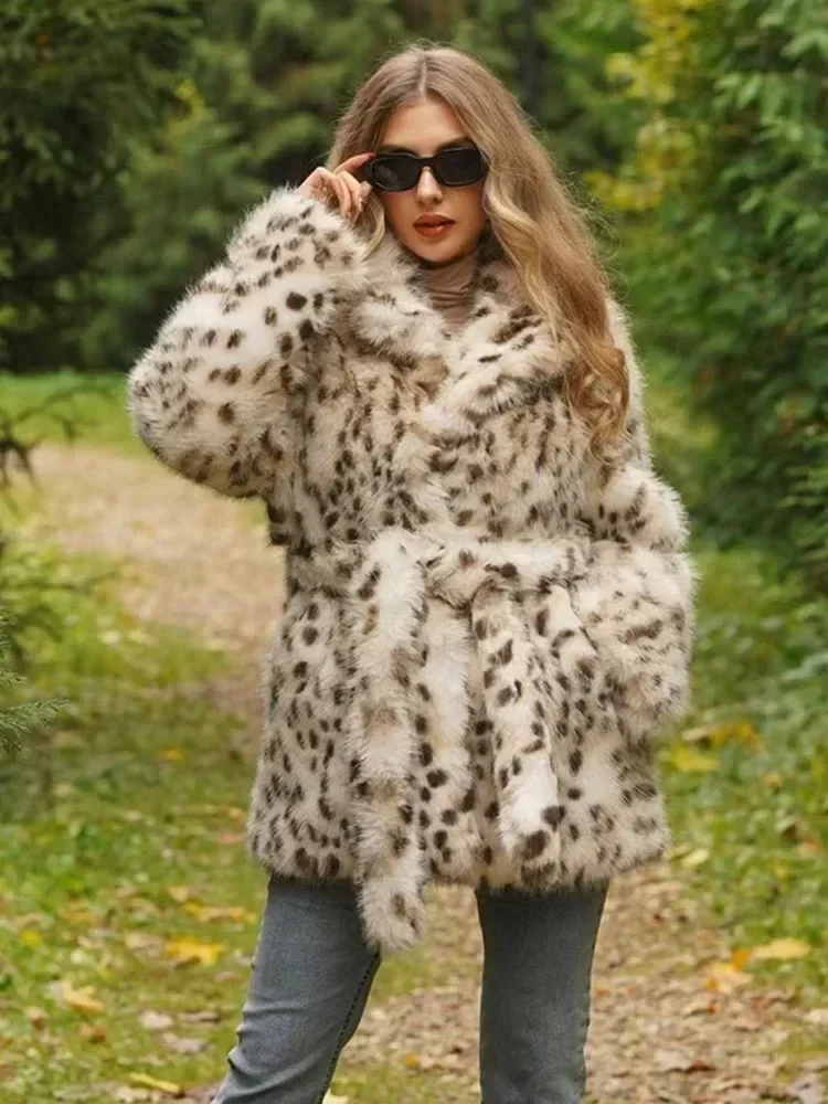 

For Women Overcoat New Elegant Winter Coats for Women Long Belted Leopard Faux Fox Fur Coat Fluffy Faux Fur Jacket Coats Clothes