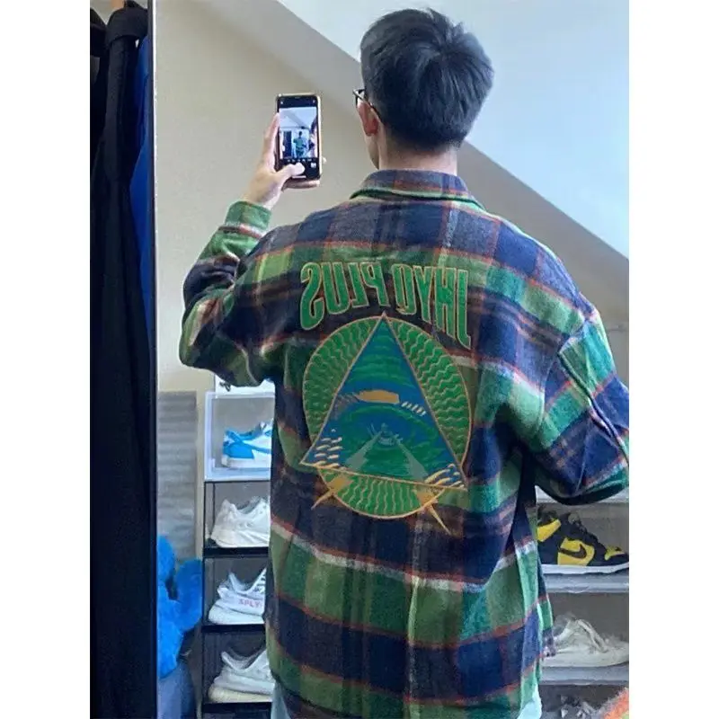 

Утепленная мужская рубашка в клетку с длинным рукавом, осенне-зимняя, повседневная, из полиэстера, стандартного кроя, модная свободная рубашка для молодежи