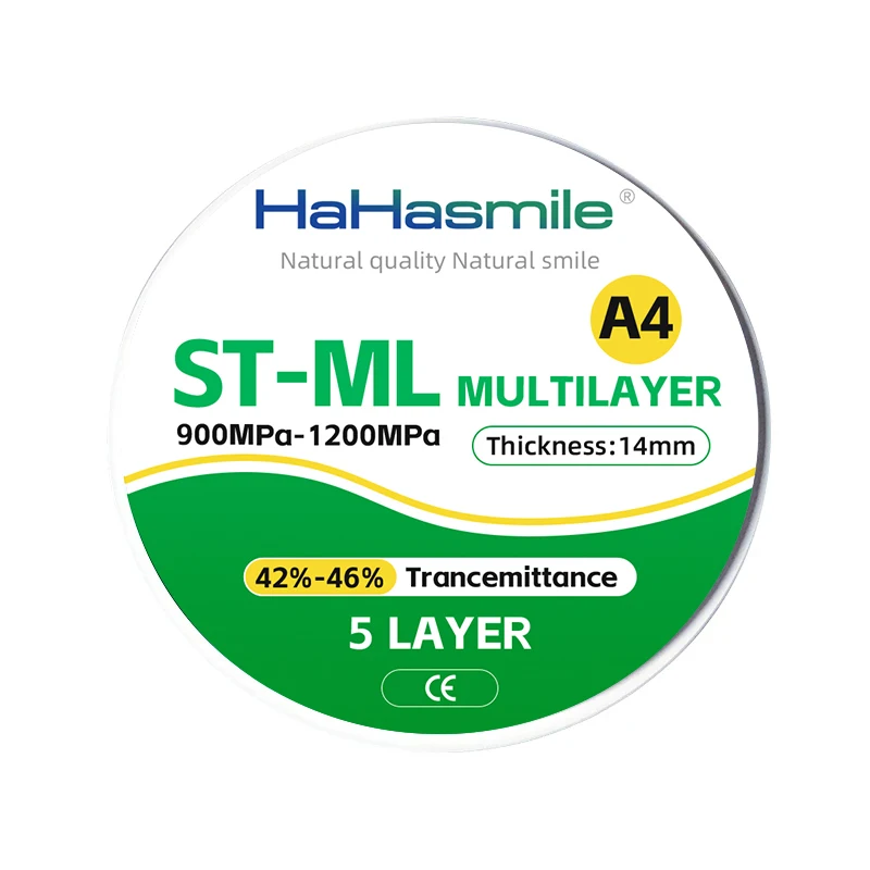 HaHasmile Zirconia Block ST-ML-A4 98mm CAD CAM Implant Denture 5 Layer Fixed Zirconia Restoration Material