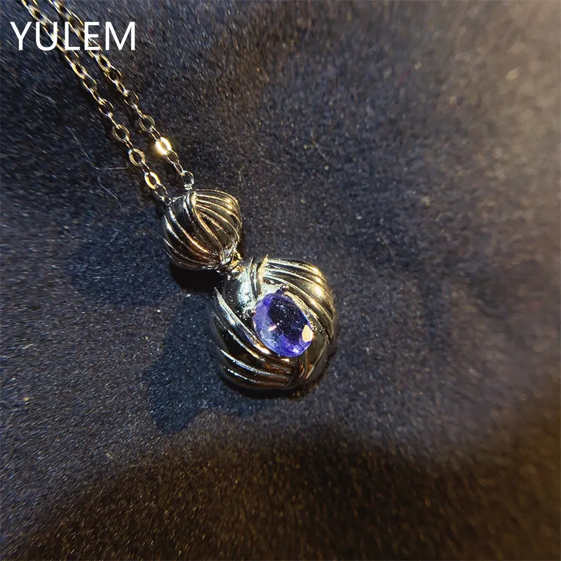 YULEM 925 Sterling Silver Natural Blue Tanzanite Pendant Necklace Elegant Daily Wear Gift for Lady and Girls