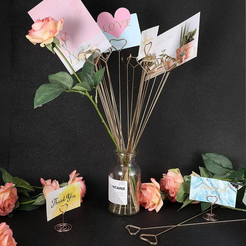 30 Pcs Metal Floral Place Card Holder, 13 Inch Heart Shape Flower Picks Clip For Floral Arrangement, Gift Card Holder