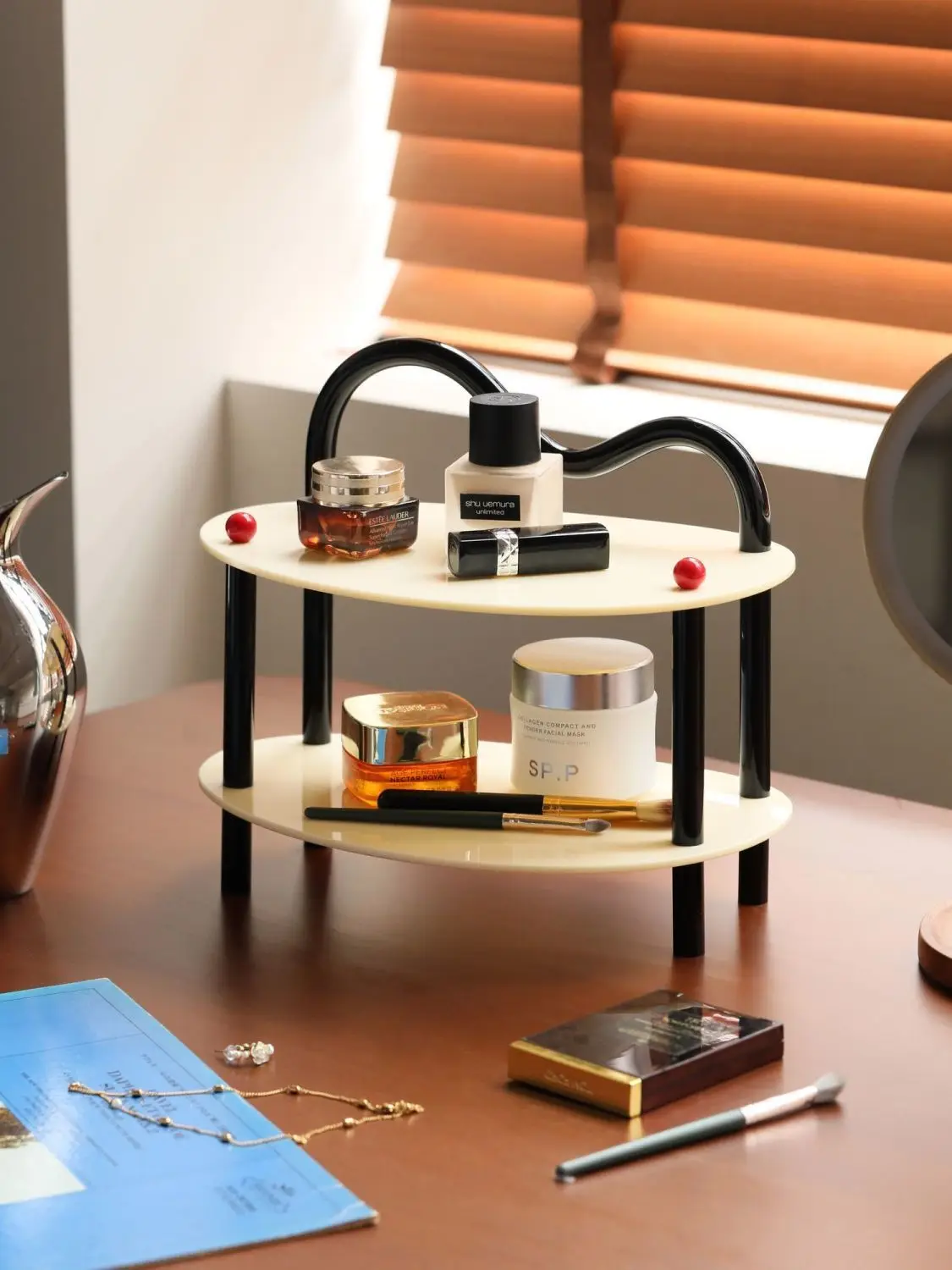 

Memphis Makeup Organizer - Playful Geometric Display Stand for Cosmetics & Perfume, Artistic Desktop Decor