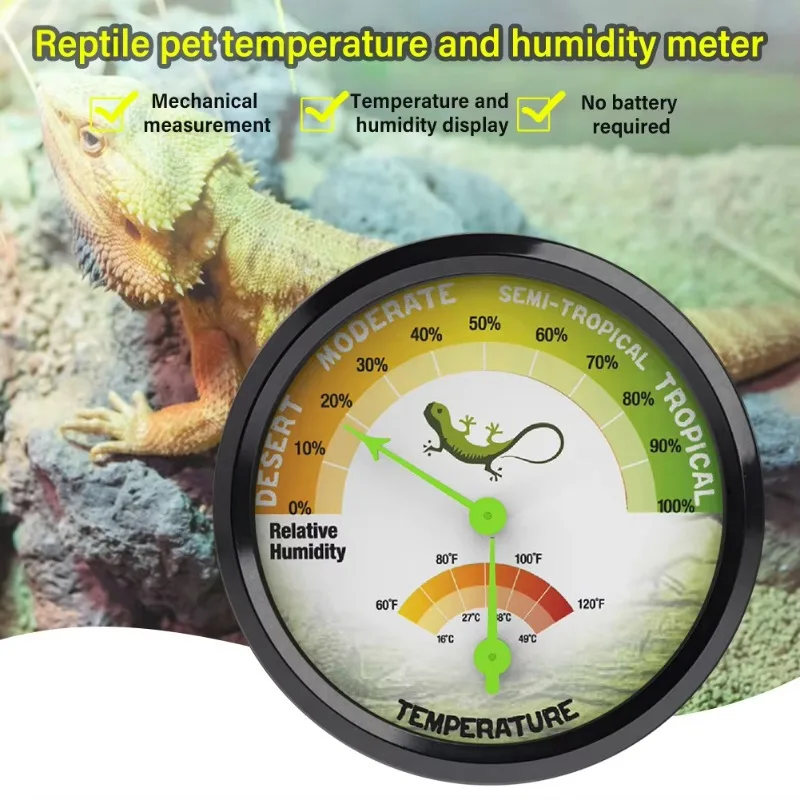 

Lizards Reptile Thermometer & Hygrometer with Suction Cup & Tape, NO-Battery, Terrarium Thermometer Pet Rearing Box