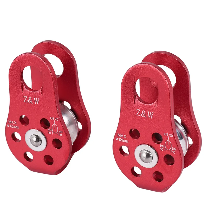 N96R 2 Pcs Rock Pulley Rope Tree Climbing Climber Arborist Fixed Pulley Red