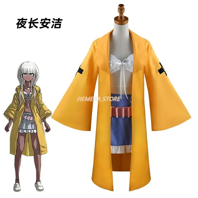 Danganronpa ชุดเครื่องแบบอนิเมะชุดคอสเพลย์ผู้หญิงของ Angie yonaga สำหรับผู้หญิงเครื่องแบบวันฮาโลวีนชุดเล่นบทบาทปาร์ตี้สีขาวแดง