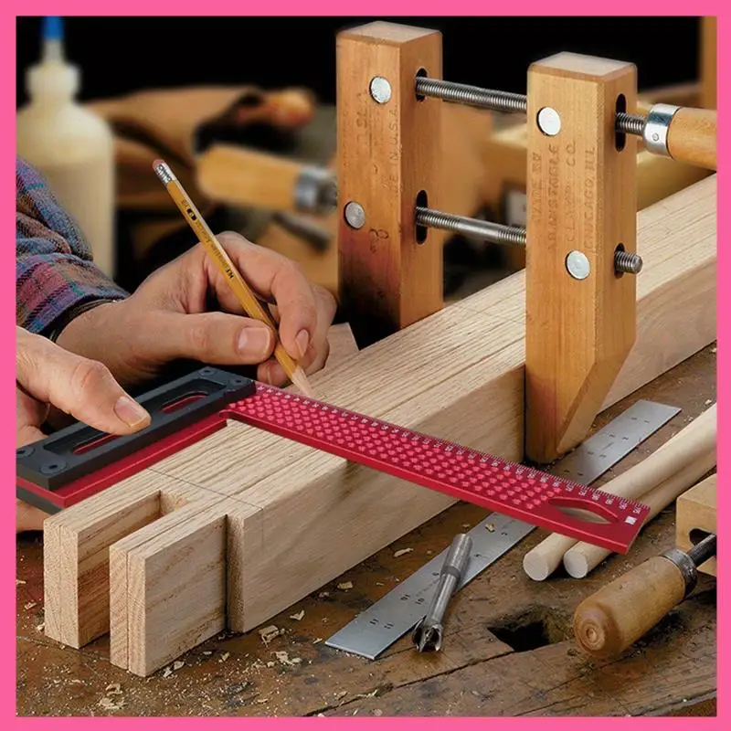 

HOT-Precision Scriber,Aluminum Framing Woodworking Square,Measuring And Marking L-Type Hole Ruler Right Angle Protractor
