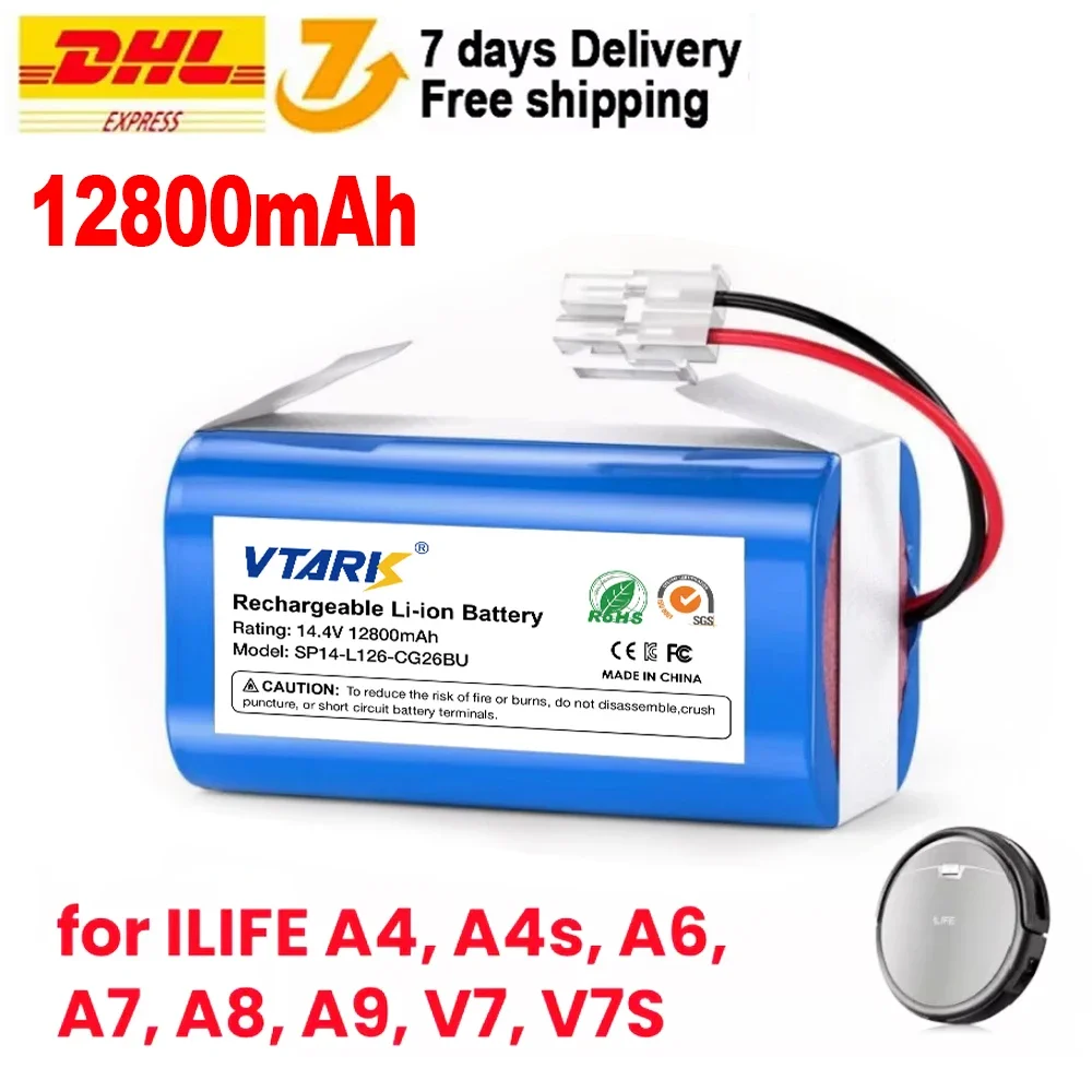 

Original 14.8V 12800mAh Robot Vacuum Replacement Battery For ILIFE A4,A4s,A6,A7,A8,A9,V7,V7S Robot INR18650 M26-4S1P Batteries