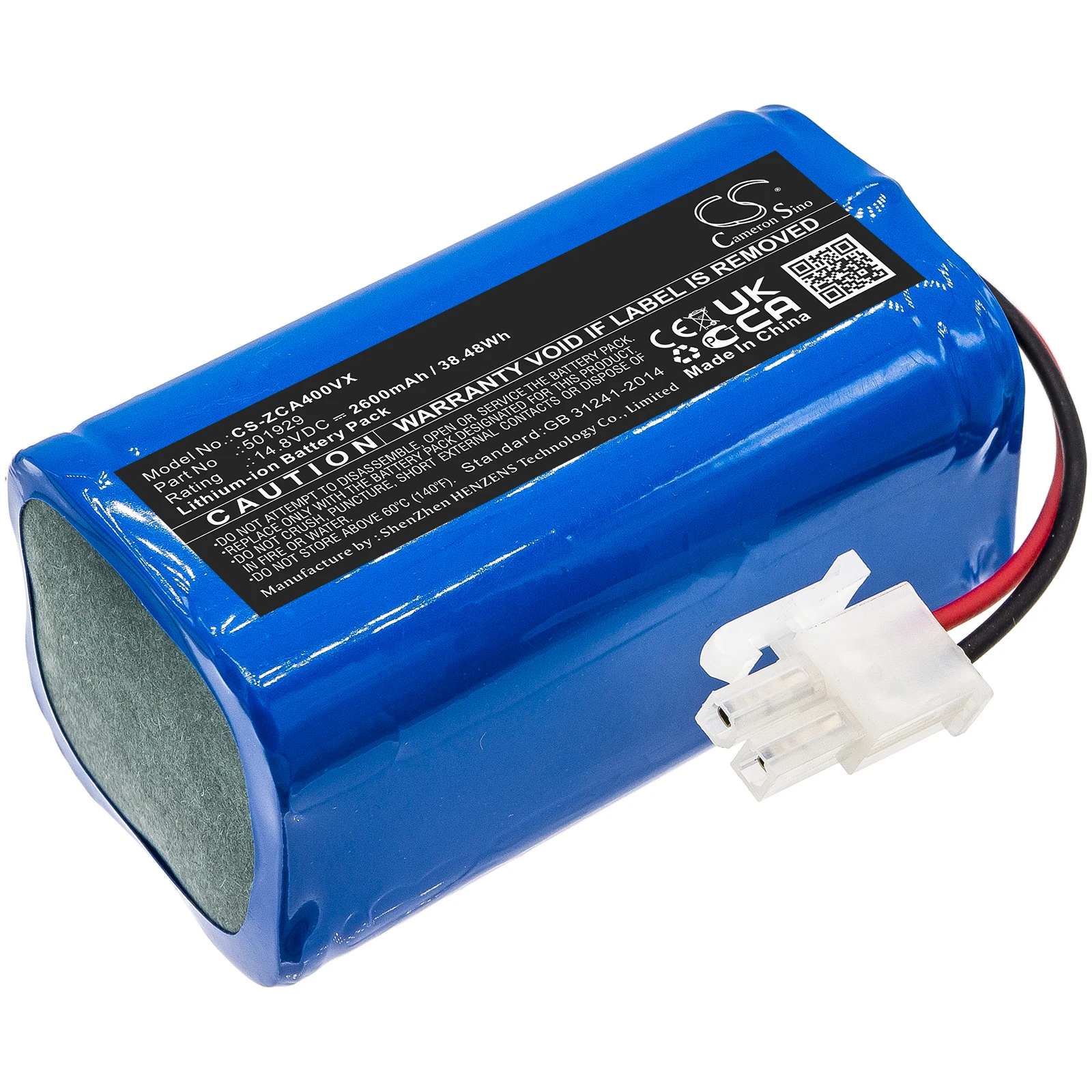 CS Vacuum Battery for Zaco A4s A6 A8s A9s Fits 501929 CS-ZCA400VX 2600mAh/38.48Wh CS-ZCA400VX