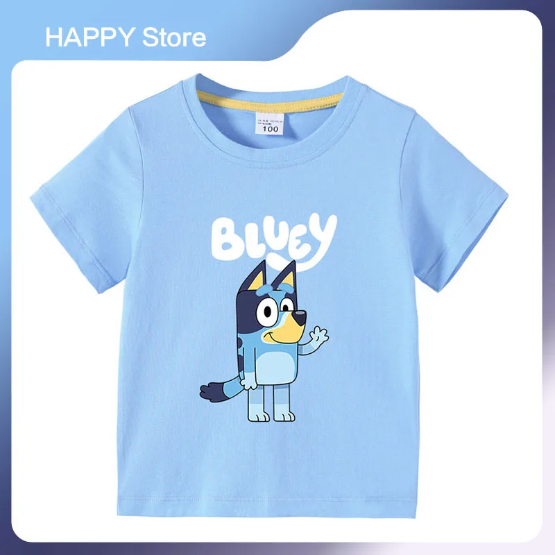 

Anime Bluey Children's Summer Short-sleeved Kawaii Bingo Lucky Boy And Girl Children's Cotton T-shirt Korean Style Baby Top Gift