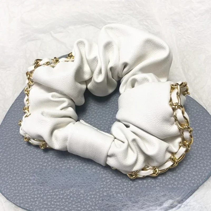 

Новые женские аксессуары для волос: резинка для волос из искусственной кожи с металлической цепочкой в стиле «большая кишка»