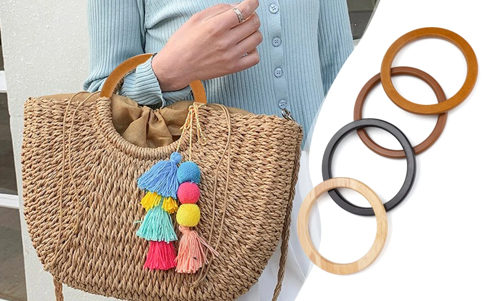 1Pcs D Shape Bag Handles DIY Replacement Handbag Tote Handles Purse Bags Bag Straps Detachable Wooden Bag Handle Accessories