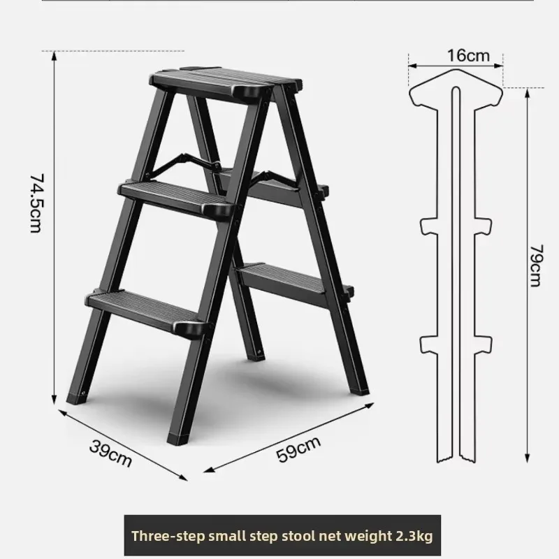 Heavy Duty Aluminum Folding Ladder, 3 Step Telescoping Dual Sided Household Step Ladder with Tray, Space Saver