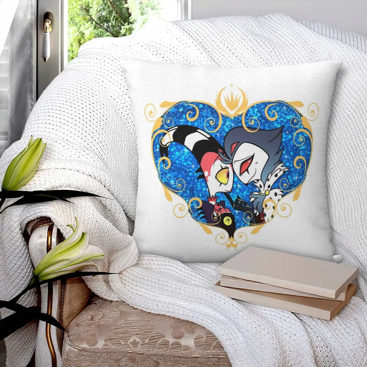 Helluva Boss Stolas And Blitzo Heart Frame Square Pillowcase Pillow Cover Cushion Decor Comfort Throw Pillow for Home Car