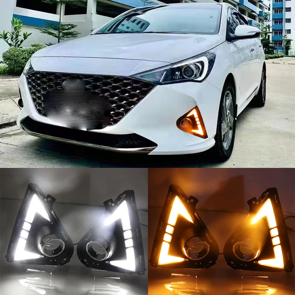 

For Hyundai Accent 2020 2021 2022 Front Bumper LED DRL Daytime Light Dynamic Amber Turn Signal Lights Fog Lamp Assembly
