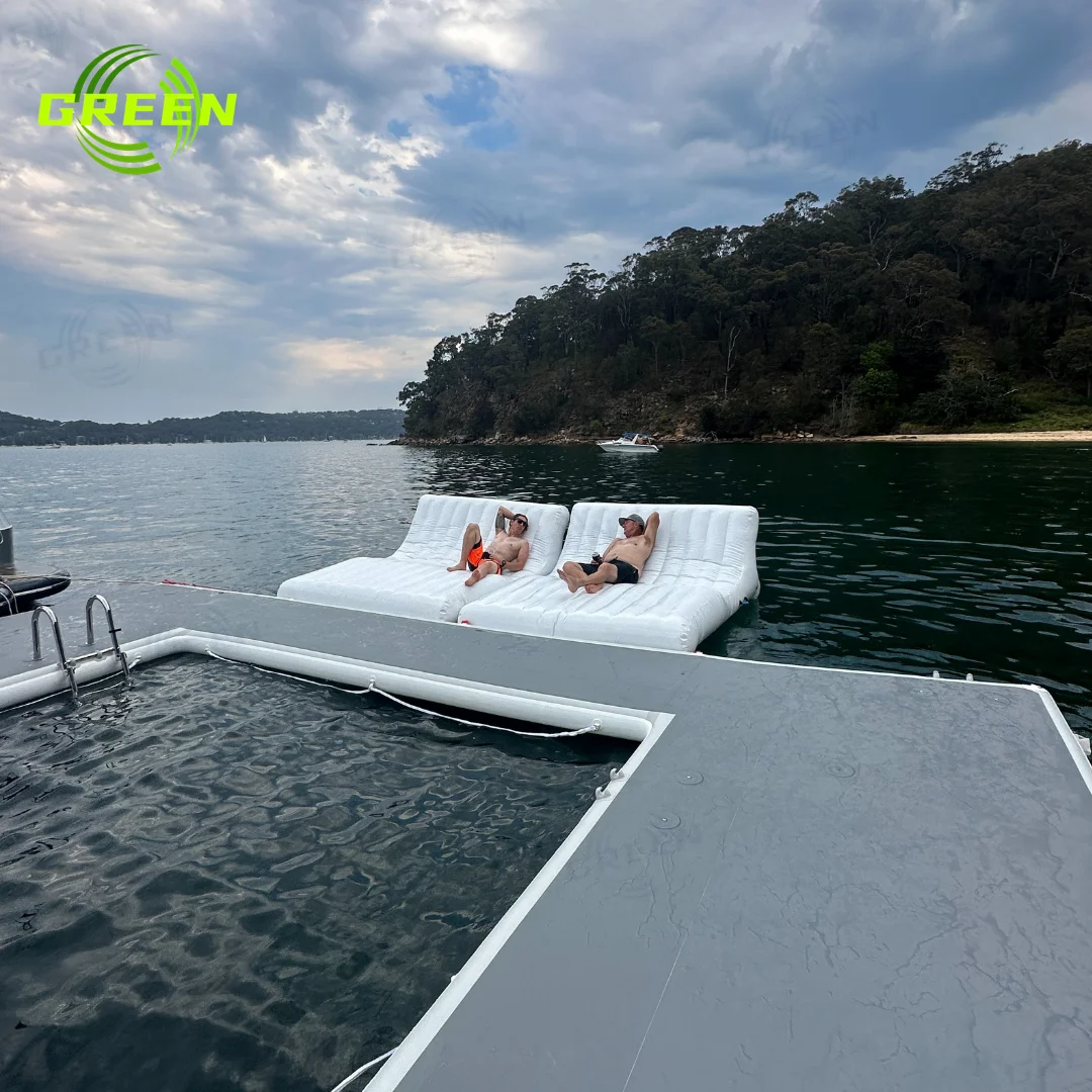 

Green Inflatable Floating Island Platform Bed with Inflatable Floating Dock Large Inflatable Lo Chair/sofa