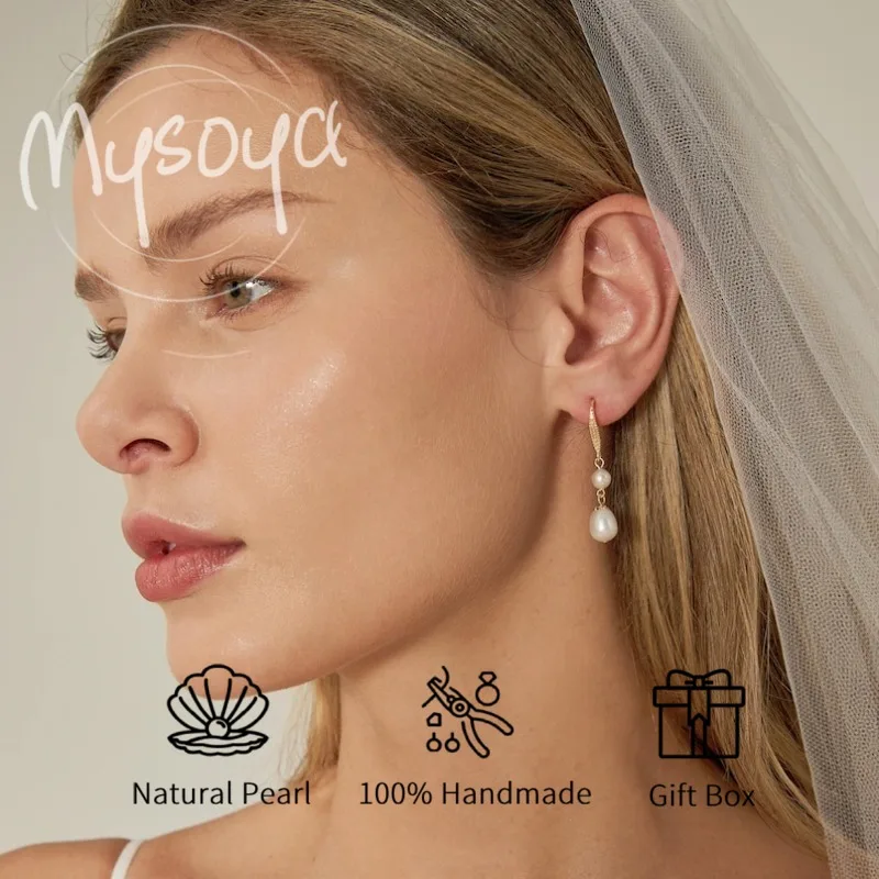 

MYSOYA White Rice-Shaped Freshwater Pearl Earrings 5-6 & 7-8mm With Gift Box For Her/Him Birthday/Wedding/Christmas Gifts