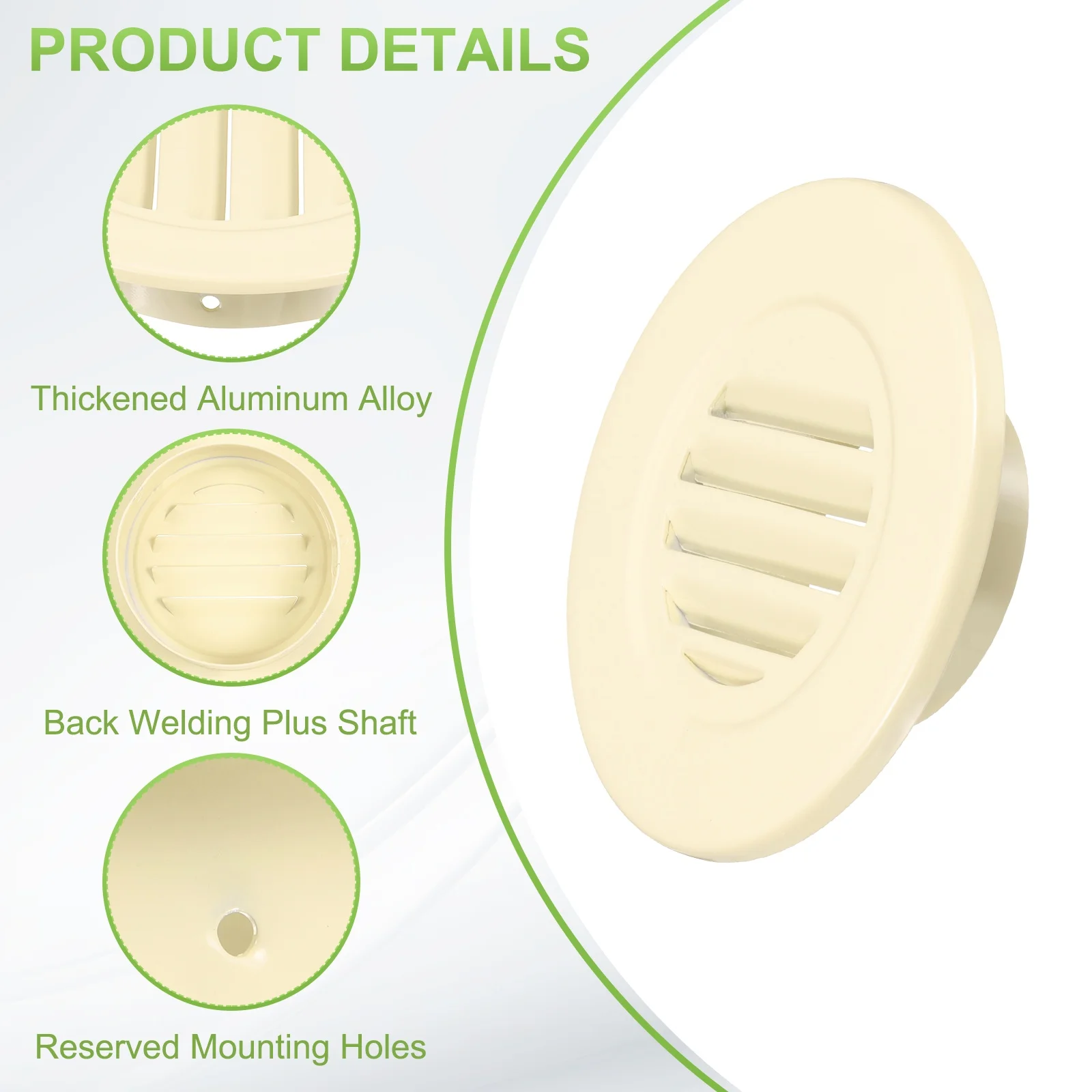 1Pcs Round Air Vent Louver Grille Cover Aluminium Soffit Grille Round Vent Duct Cap Wall Air Cover for Ventilation System Beige