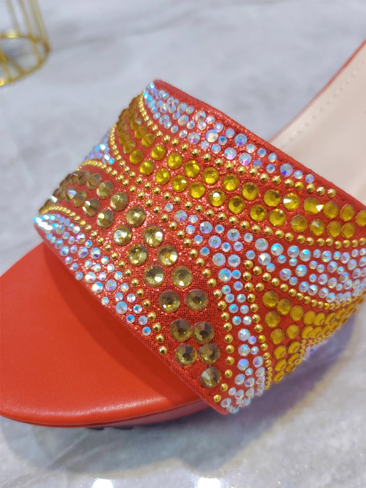 Colorful Rhinestone Wedge Mules Women Summer Shoe 177-18 Slip on Parti Shoe Lady Wedge Heel Nigerian Party Shoe Designer Sandal